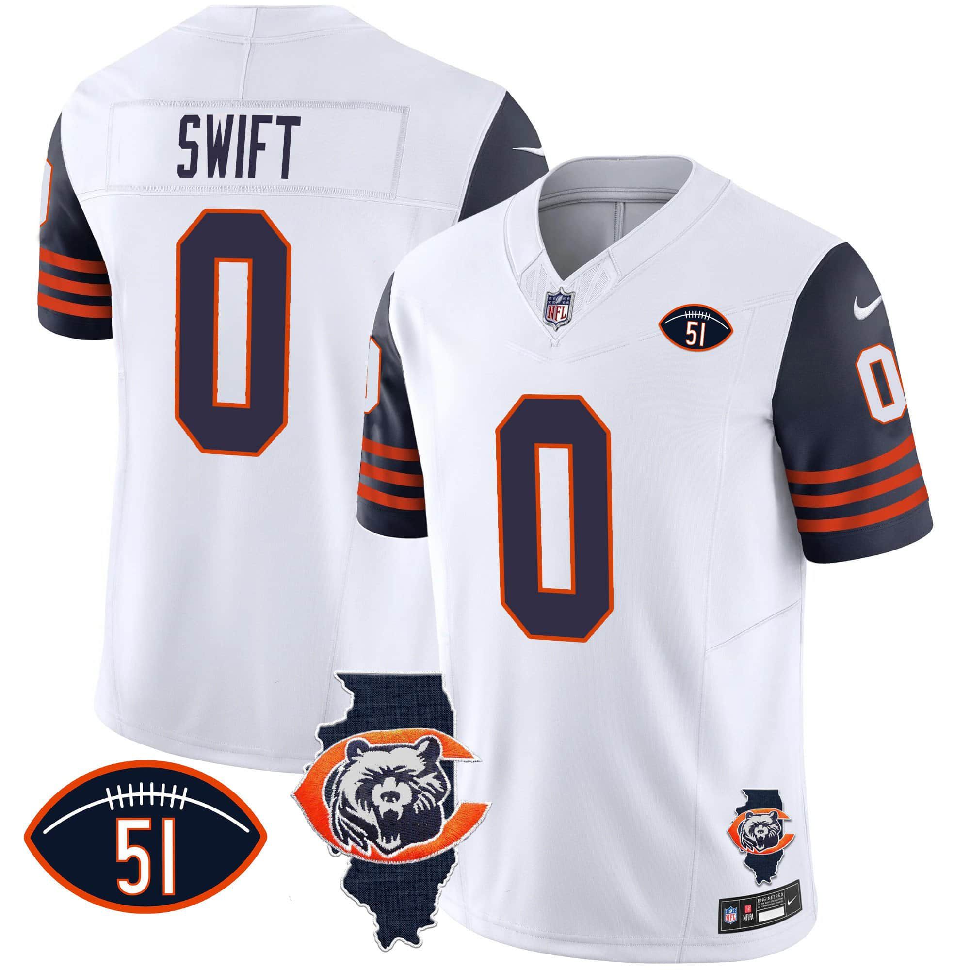 Men Chicago Bears #0 Swift White 2024 Nike Throwback Illinois Patch Vapor NFL Jersey style 1->indianapolis colts->NFL Jersey